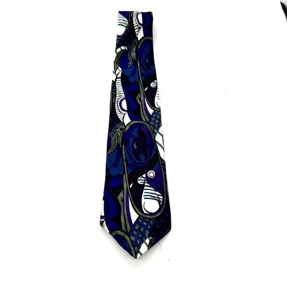 Vintage Florenzi Collection Tie 90’s Abstract Pattern - Blue, Purple, Gray - 3.5 - Picture 1 of 6